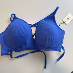 Ribbed Strappy Blue bikini top